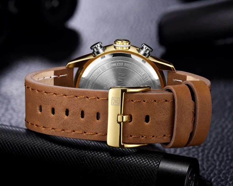 Luxury Brand Men NAVIFORCE 9144 Gold Army Military Watch Led Digital Leather Sports Watches Quartz Mens Clock Relogio Masculino