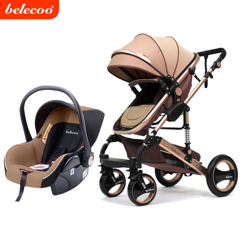 Belecoo 3 in 1 stroller High Landscape with car set Folding Two-way push Baby carriag