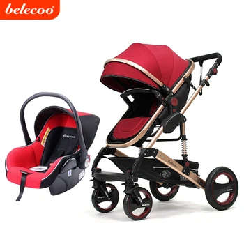 Baby Pram Stroller - 3 Function Foldable Baby Pram with Car Seat- Maroon Belecoo Brand