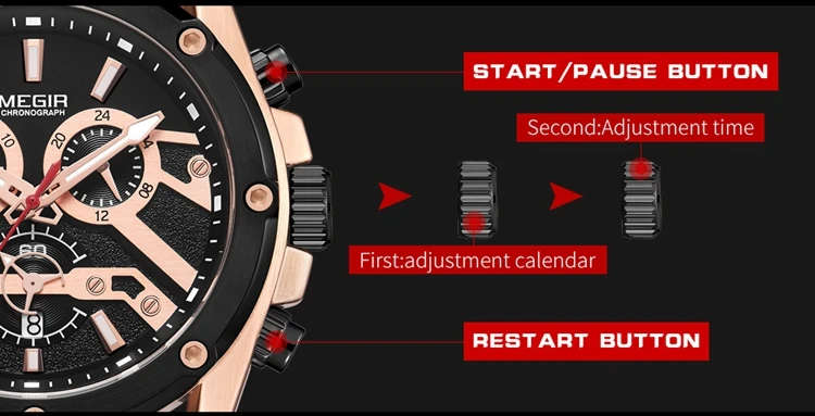 MEGIR 2120 Men's Quartz Movement Dress Watch Custom Logo OEM Leather Strap Analog Display Chronograph Watch