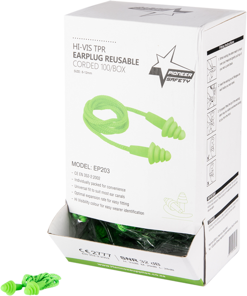 Tri Flange Reusable Corded Silicone Earplug - Box of 100