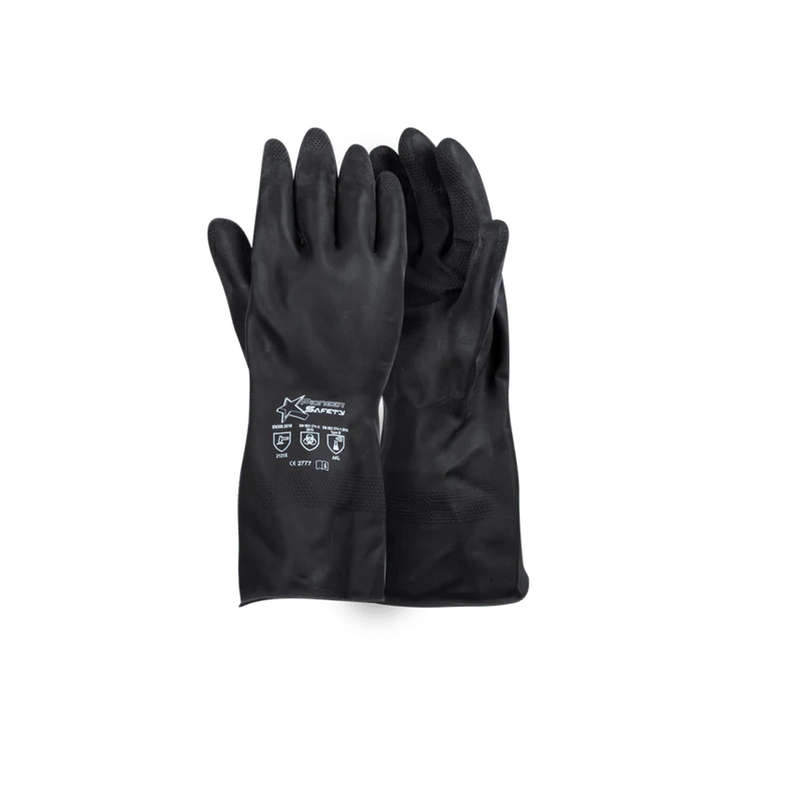 Flock-Lined Black Rubber Gloves