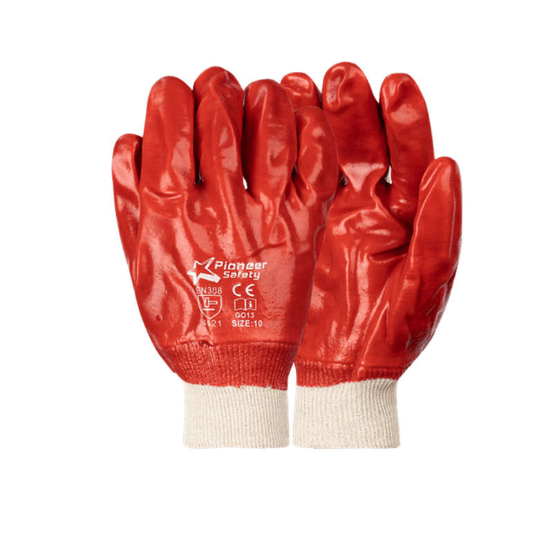 Red PVC Safety Gloves - Knit Wrist - Smooth Palm - Wrist