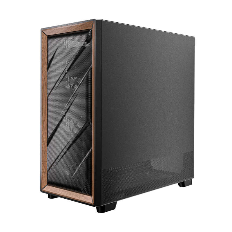 Antec FLUX ATX WOOD Mid Tower Gaming Chassis &#x2013; Black