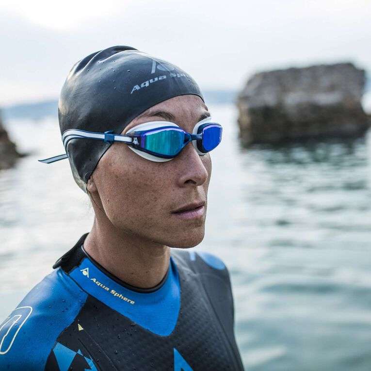 Aquasphere Fastlane - Blue Titanium Mirrored Lens - Blue/White Swim Racing Goggles