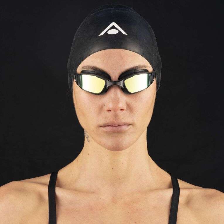 Aquasphere Ninja - Yellow Titanium Mirrored Lens - Black/Black Swim Racing Goggles