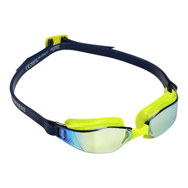 Aquasphere Xceed - Yellow Titanium Mirrored Lens - Bright-Yellow/Navy Swim Racing Goggles