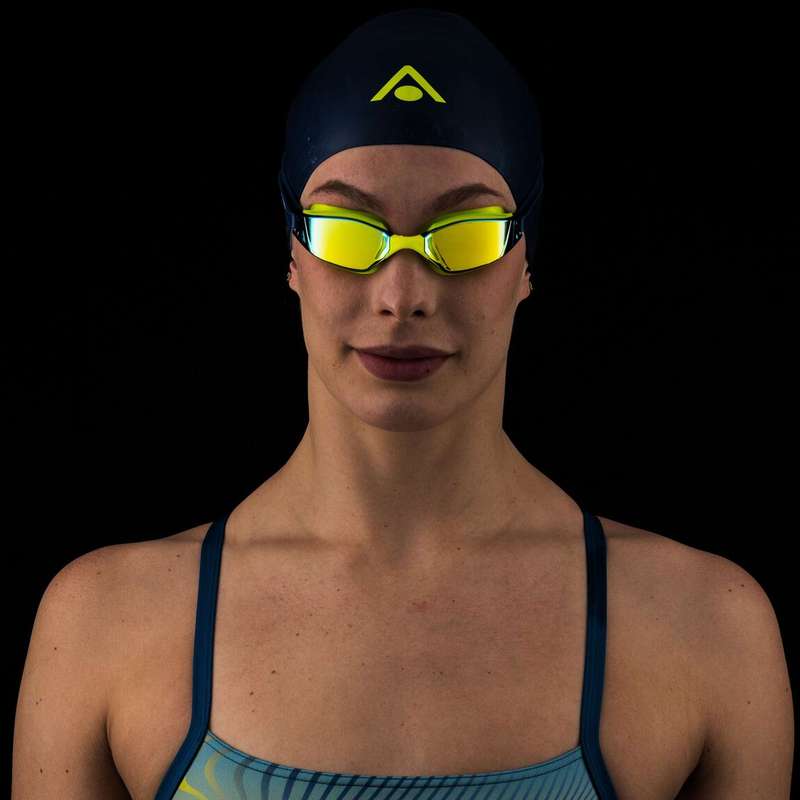 Aquasphere Xceed - Yellow Titanium Mirrored Lens - Bright-Yellow/Navy Swim Racing Goggles