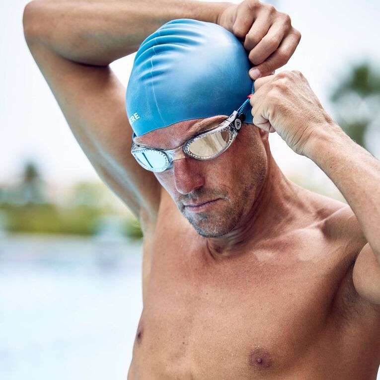 Aquasphere Kaiman - Silver Titanium Mirrored Lens - Clear/Petrol Swim Goggles
