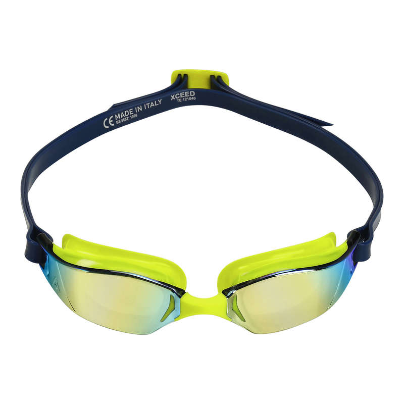 Aquasphere Xceed - Yellow Titanium Mirrored Lens - Bright-Yellow/Navy Swim Racing Goggles