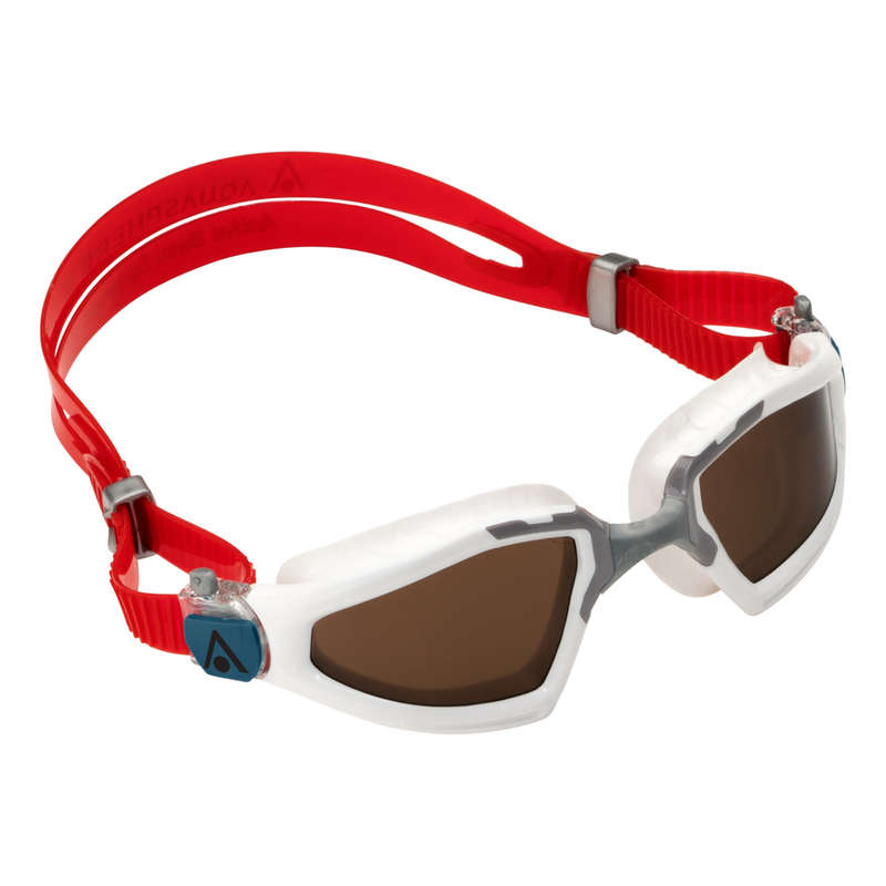 Aquasphere Kayenne Pro - Brown Polarized Lens - White/Red Swim Tri Goggles
