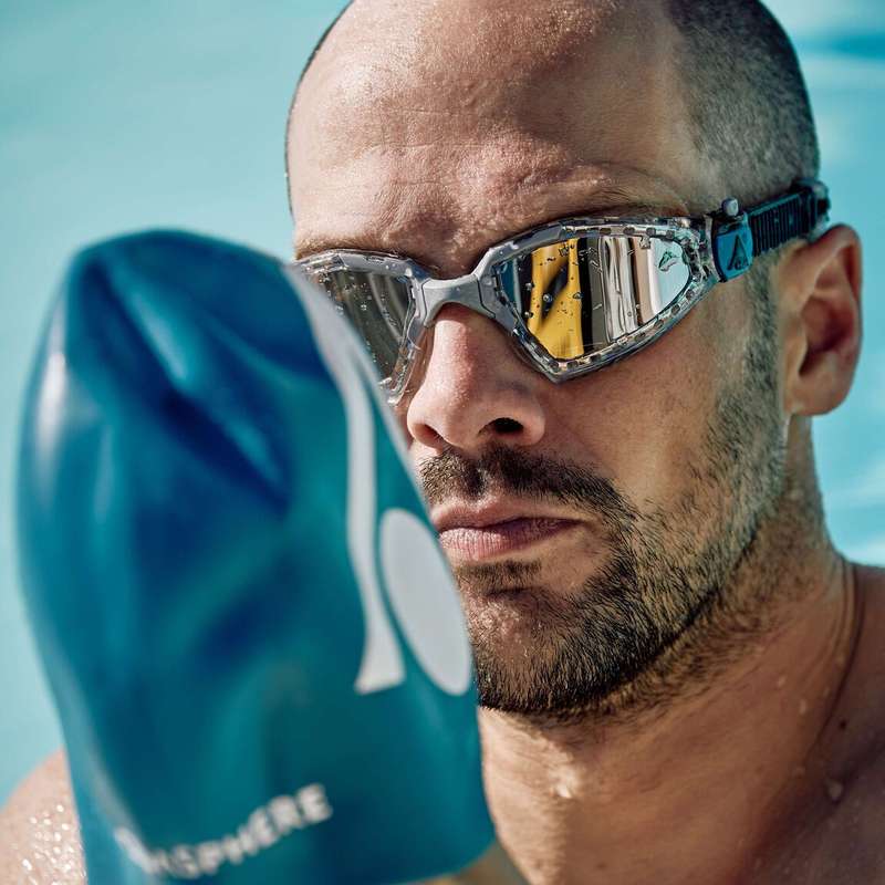 Aquasphere Kayenne Pro  Silver Titanium Mirrored Lens  Transparent/Grey Swim Tri Goggles