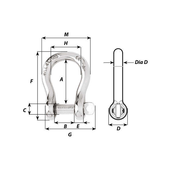 Wichard Captive Pin Bow Shackle - Dia 5 mm