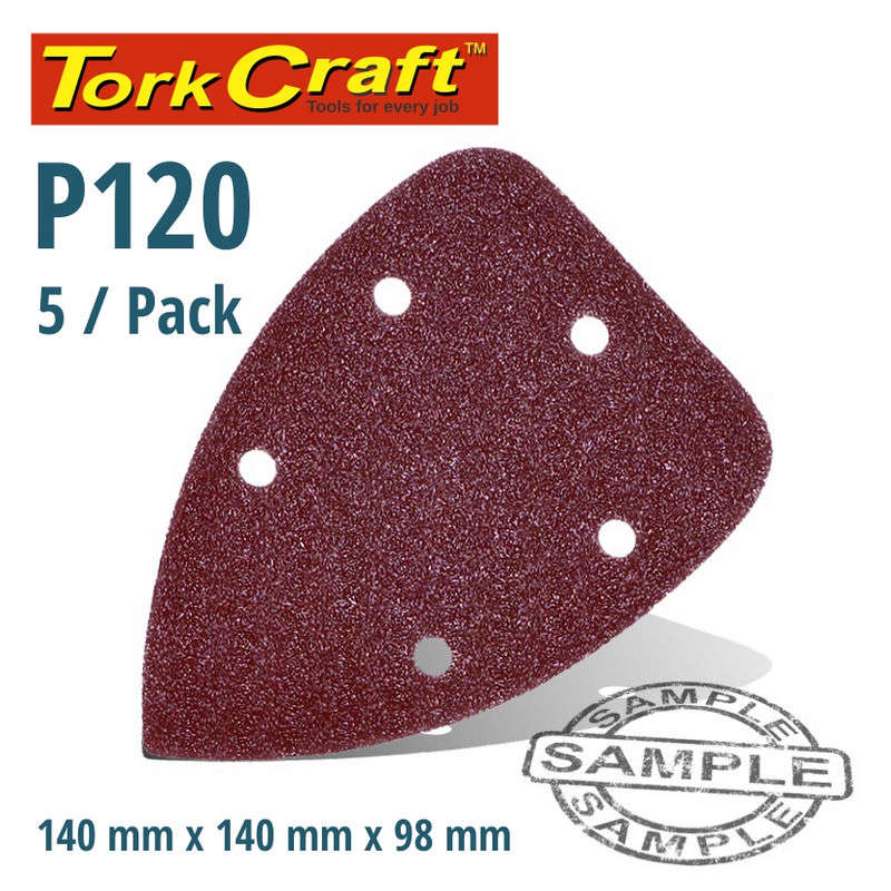 Tork Craft Sanding Triangle Vel Sheet 120 Grit 140 X 140 X 98mm 5/Pack With Holes