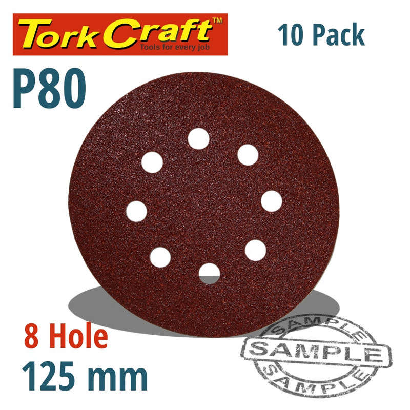 Tork Craft Sanding Disc Velcro 125mm 80 Grit With Holes 10/Pk