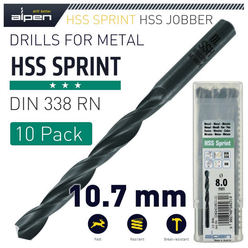 Alpen HSS Sprint Drill Bit 10.7mm Bulk Ind.Pack