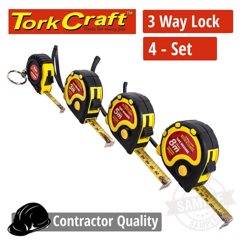 Tork Craft Measuring Tape Set 4pc  Me06316 Me06519 Me0625 1m 3m 5m & 8m