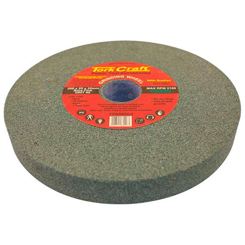 Tork Craft Grinding Wheel 200x25x32mm Bore Fine 60gr W/Bushes For B/G Green