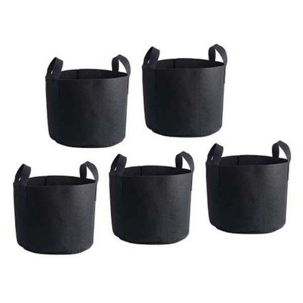 5x Non-Woven Fabric Grow Bags 5Gallon/22L (30cm Diameter x 25cm High)