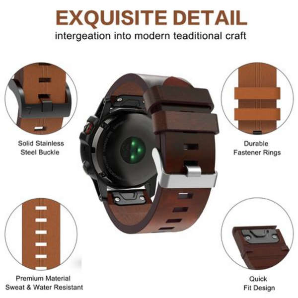 LOBO 26mm Vegan Leather &amp; Polyurethane Watch Strap For Garmin - Small/Medium - Black