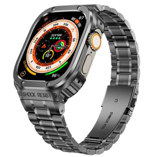 LOBO Stainless Steel Case with Integrated Straps for Apple Watch 45/44mm