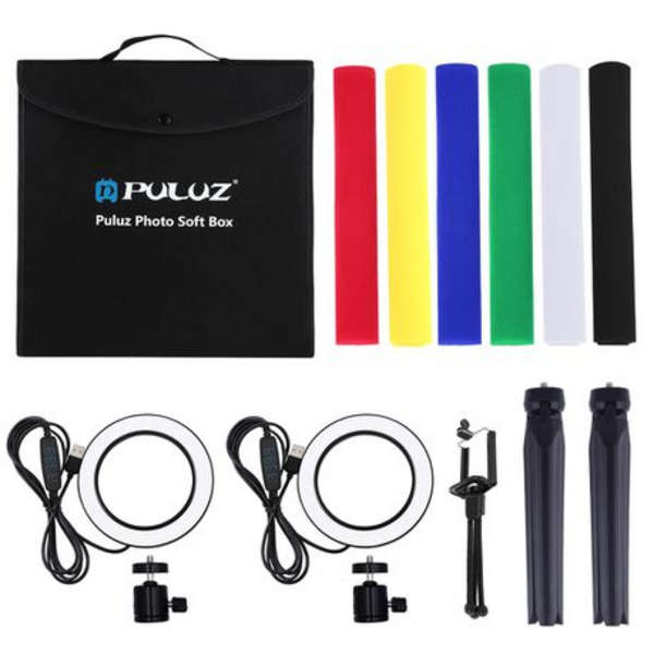 PULUZ 30cm Foldable Photo Box Kit with 2 Ring LED Lights.