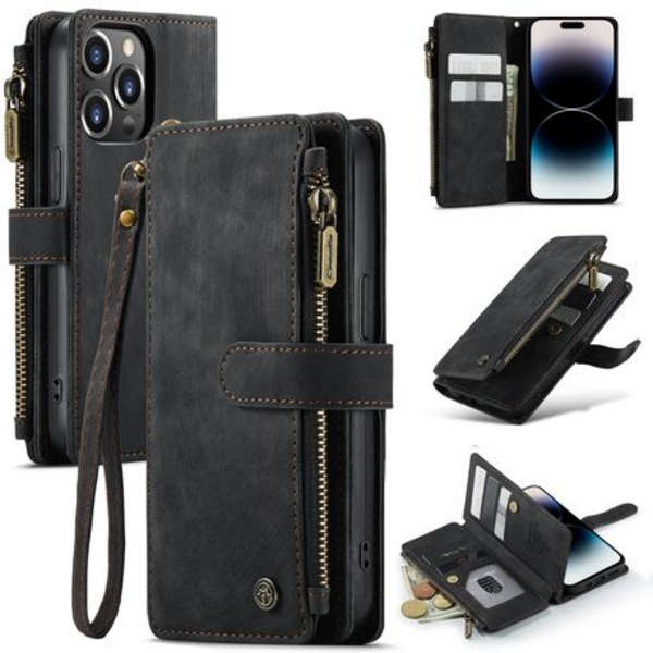 CaseMe Vegan Leather Wallet Cover for iPhone 14 Series (Black)
