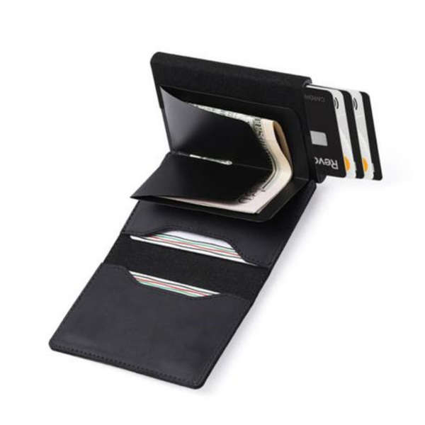 T4U Genuine Leather Pop-Up Credit Card Wallet with Airtag Holder