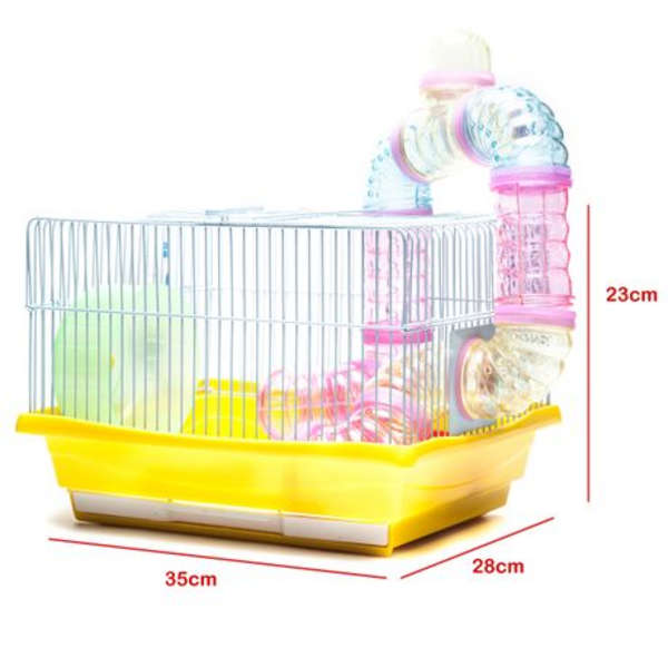 YOUDA Yellow Hamster Cage with Accessories (35cm X 28cm X 23cm)