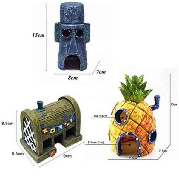 Spongebob House, Squidward Hideout and Krusty Krab Decorations - 3 Pack