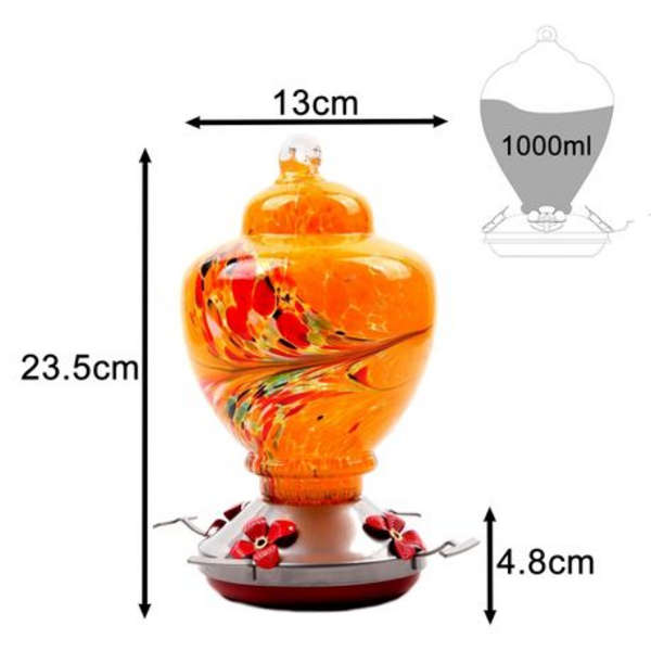 Hand Blown Glass Hummingbird Feeder (1000ML)