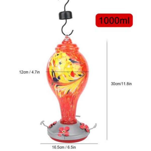 Handcrafted Blown Glass Hummingbird Feeder (1000ML)
