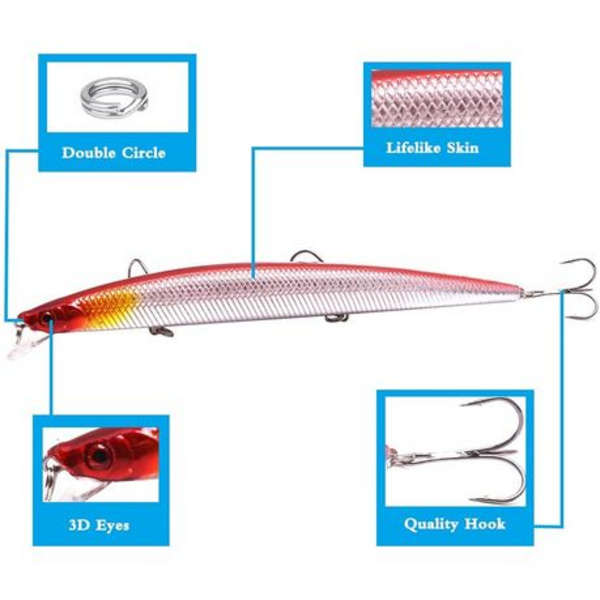 10pcs 18cm Minnow Hard Bait Lures with Treble Hook Lifelike 3D Fishing Eyes
