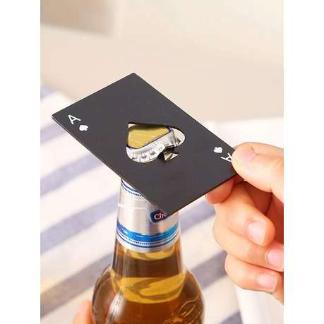 Novelty Metal Ace Poker Card Wallet Compatible Bottle Opener - Black