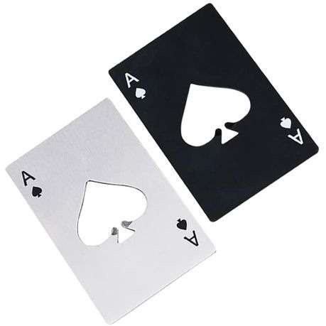 Novelty Metal Ace Poker Card Wallet Compatible Bottle Opener - Black