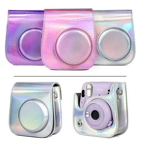 Metallic PU Leather Case for FUJIFILM Instax Mini 11 (With Strap) - Pink