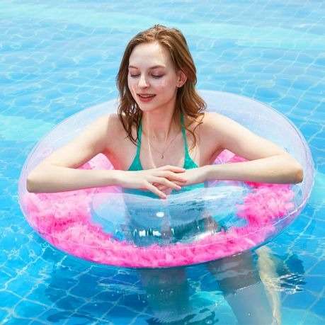 Thickened Transparent Feather PVC Inflatable Swimming Ring 70cm - Pink