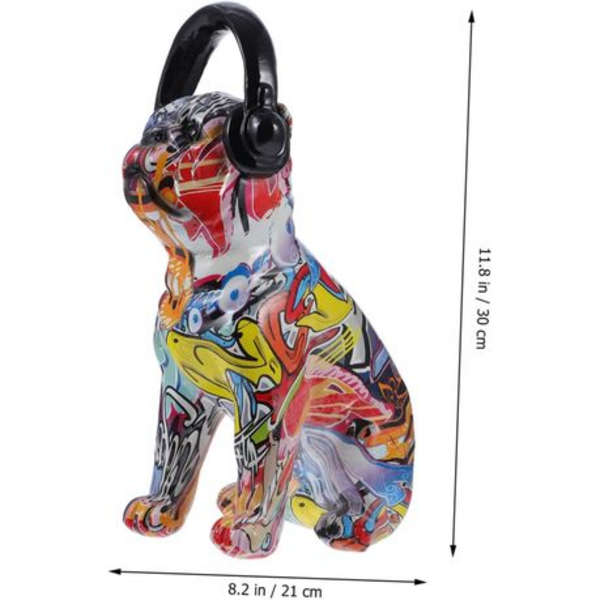 French Bulldog with Headphones Resin Ornament - Graffiti - 13x721x30cm