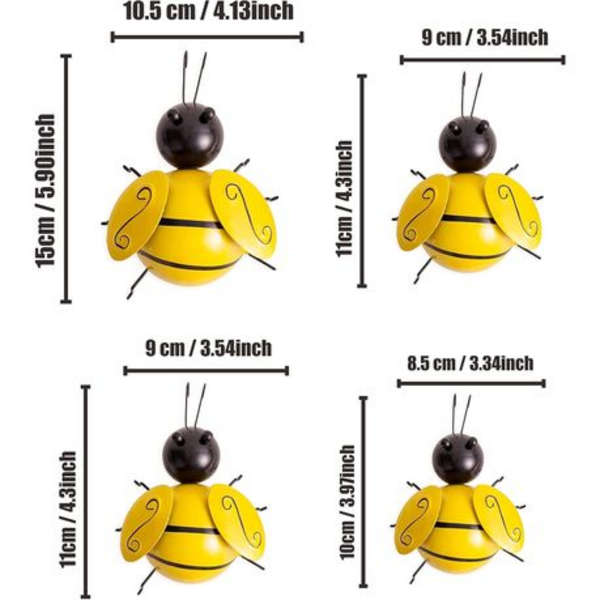 4 Piece Metal Bumble Bee Garden Ornaments