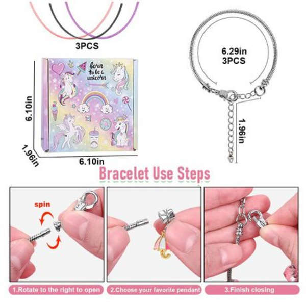 67pc Charm Bracelet Making Kit with Unicorn Bag in Gift Box