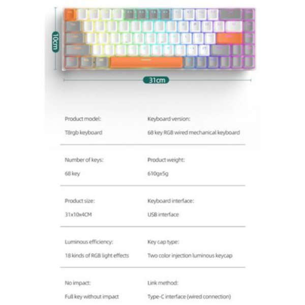 T8 RGB Wired Mechanical Gaming Keyboard Blue Switch - Honey Bee