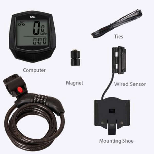 Cycling Computer &amp; Cable Lock Combo