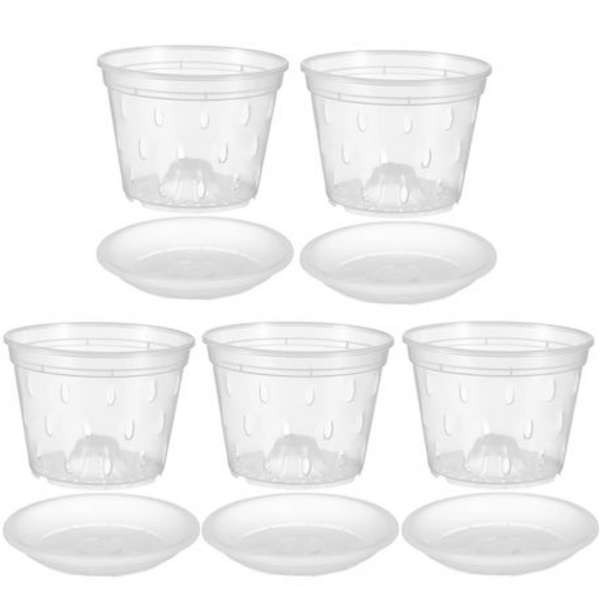 5pcs Clear Plastic Orchid/Aroid Pot &amp; Saucer Set (Chose Your Size)