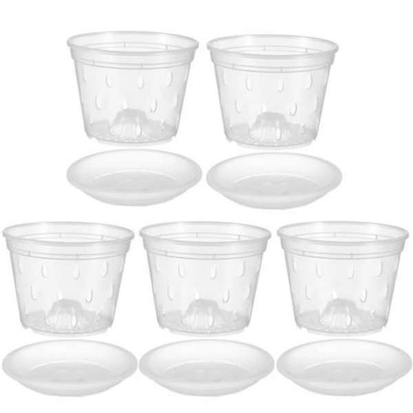 5pcs Clear Plastic Orchid/Aroid Pot &amp; Saucer Set (Chose Your Size)