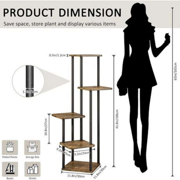 5 Tier Plant Stand - Metal &amp; Wood (MDF) Standing 106CM Tall