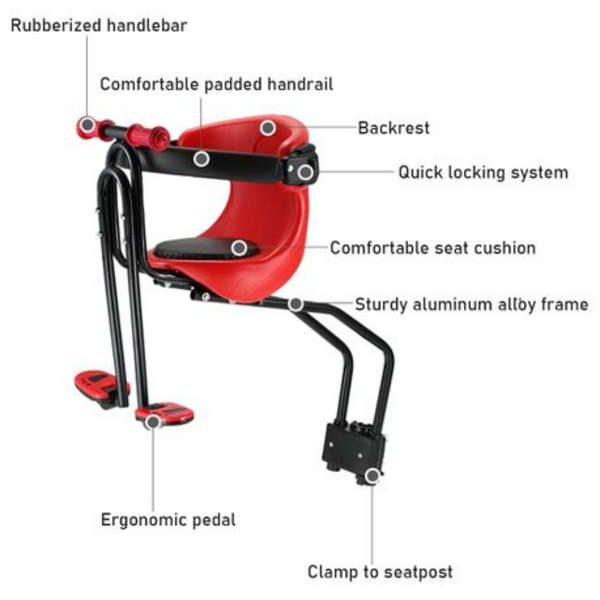 Front Child Seat For Bicycle - Red &amp; Black