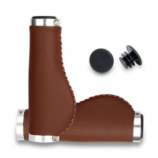 PU Leather Ergonomic Grips - Double Lock-On - Brown