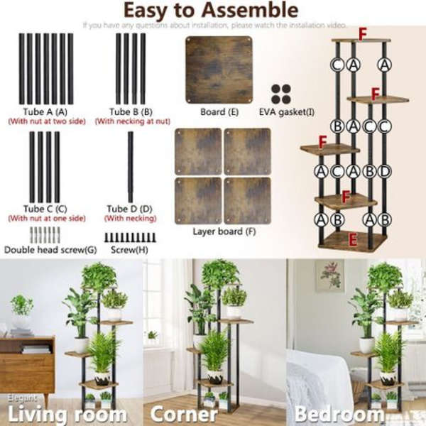 5 Tier Plant Stand - Metal &amp; Wood (MDF) Standing 106CM Tall