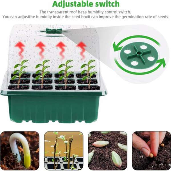 5 Pack - High Dome Seed Starter Tray Kit with Humidity Control Vents
