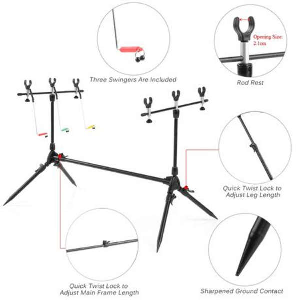 Carp Fishing 3-Rod Pod With Bag &amp; Swinger Indicators